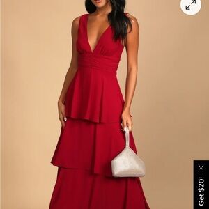 NEW Lulus Celebration Time Red Sleeveless Tiered Midi Dress